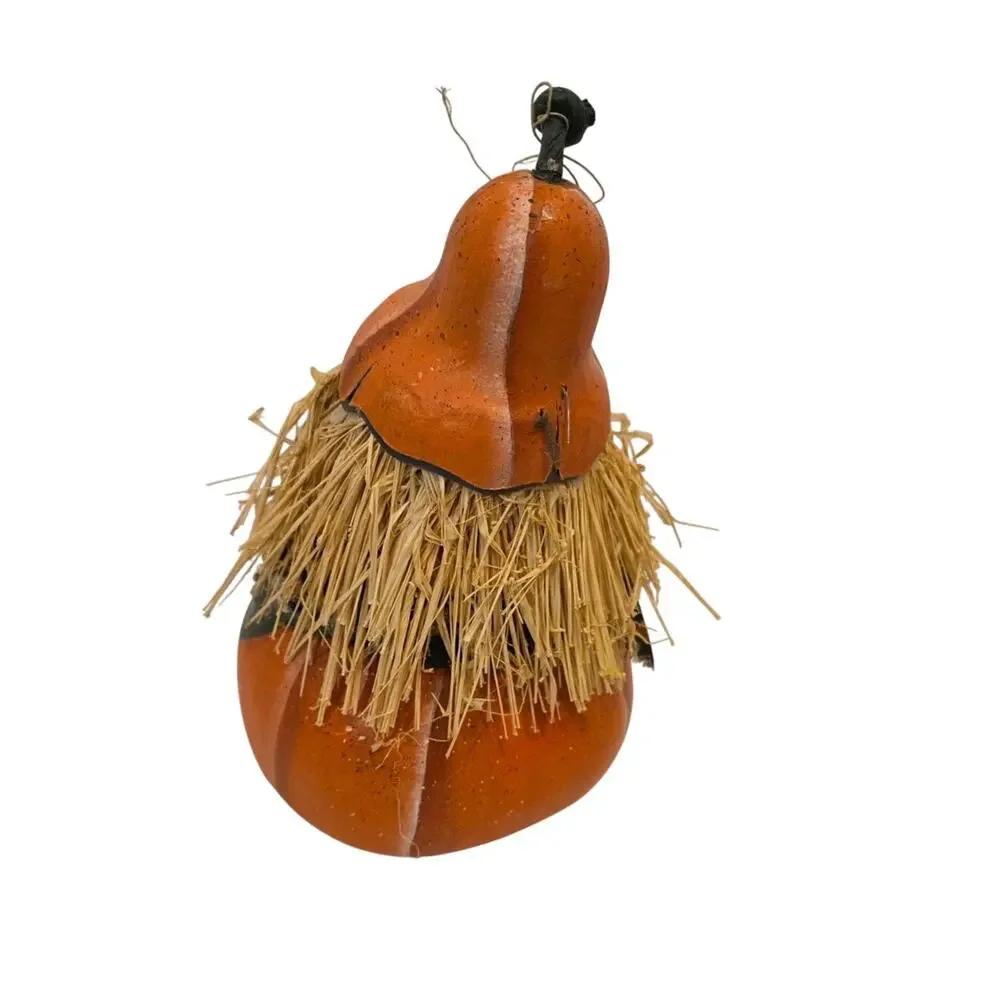 Handmade Fall Painted Stacked Gourd Scarecrow Folksy Whimsical Anthropomorphic